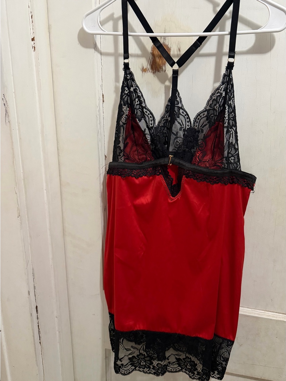 Satin Red Chemise with Black Lace Trim - Women's Slip